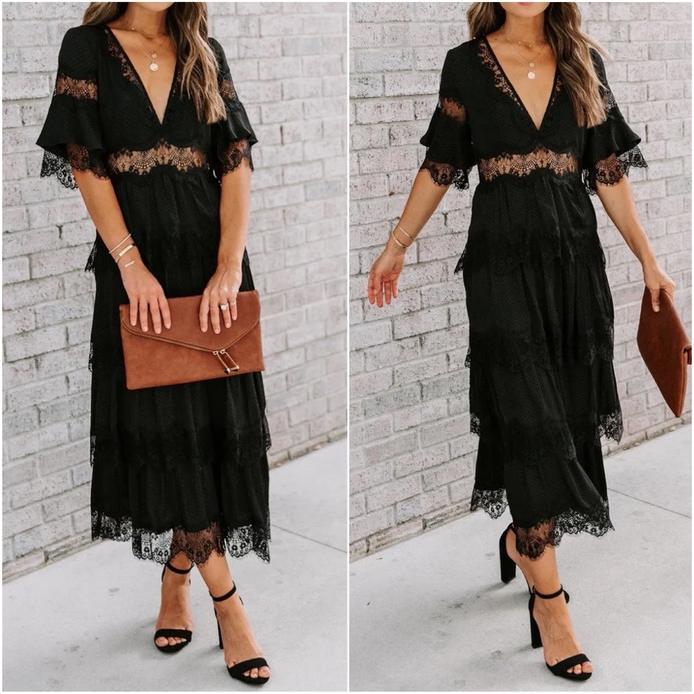 Boho Eyelash Lace Tiered Summer Party Festival Dress - Picture 3 of 4